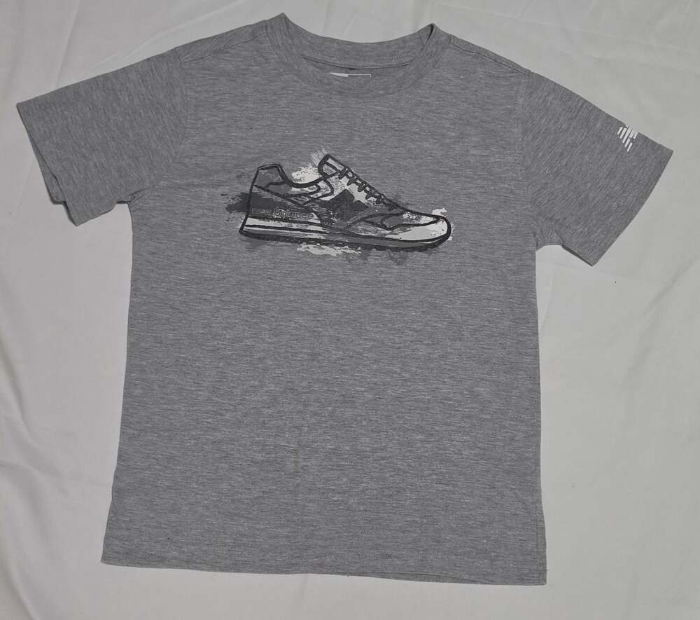 New Balance Youth Grey Graphic T-Shirt with Sneaker Print Size 12